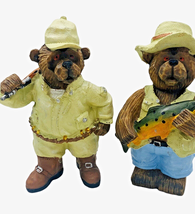Hunting and Fishing Bears Figurines Mancave Hunter Fisherman Set Of 2 - $29.69