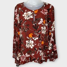 MISS ME boho floral bell sleeve flowy keyhole neck blouse size large - £22.08 GBP