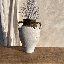 Antique Turkish Terracotta Vase - Vintage Pottery Clay Pot, Glazed Vase - £231.01 GBP