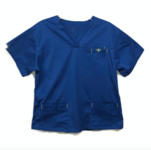 Couture Sz Medium Scrub Shirt Cobalt Blue Lime Green Short Sleeve Nurse ... - $11.95