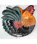 Bent Art Glass Rooster Platter, Metallic Under Paint &amp; Foil, Mint Large ... - £31.53 GBP