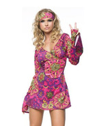 Halloween Costume Retro Hippie Flower Print Go Go Mini Dress size M/L 83048 - £31.89 GBP