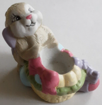 Giftco Small Easter Candle Holder Bunny Figurine Hand Painted Porcelain Bisque - £4.92 GBP