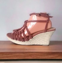 Loft Suede Espadrille Wedge Sandals Size 9.5 Mauve Strappy Ankle Heels Boho - £16.12 GBP