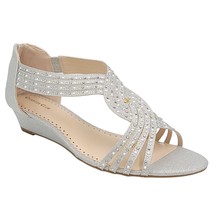 Charter Club Women Cross Strap Wedge Sandals Ginifur Size US 12M Silver Pearl - £19.10 GBP