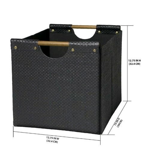 Better Homes & Garden™ ~ BLACK Woven w/Wood Handles ~ 12.75" ~ Storage Cube/Bin Item image 5