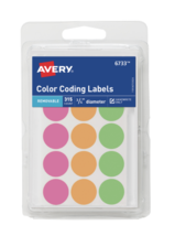 Avery Color-Coding Labels, Removable, Assorted Neon, 3/4&quot; Round, 315 Labels - £3.76 GBP