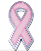 pink ribbon breast cancer awareness chrome auto emblem decal usa made - £31.63 GBP