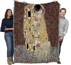 Gustav Klimt&#39;S The Kiss Blanket - Fine Art Gift Tapestry Throw Woven From Cotton - $77.96