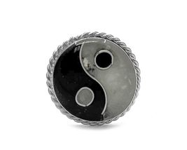 Mia Jewel Shop Ying Yang Round Chip Stone Inlay Ring Crushed Acrylic Silver Meta - £15.98 GBP