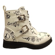 Steve Madden JWORDUP Ankle Boots Girls 4 White Black Front Zipper Round ... - $49.39