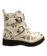 Steve Madden JWORDUP Ankle Boots Girls 4 White Black Front Zipper Round ... - $49.39