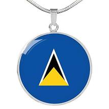 Express Your Love Gifts Saint Lucia Flag Necklace Saint Lucia Flag Engraved 18k  - £51.23 GBP