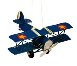 Gallerie Ii Hand Painted Metal Vintage Blue Biplane Airplane Christmas Ornament - £12.69 GBP