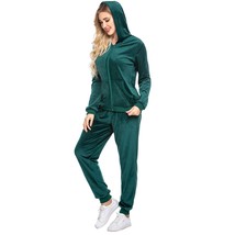 Women&#39;S Hooded Sweatshirt Zip Up Velour Track &amp; Active Jackets Green M - $66.99