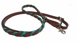 TEAL Laced Genuine Brown Leather Western Barrel Horse Contest 8&#39; Rein w/... - $28.80