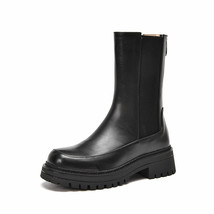 Ankle Boots Women Platform Cow Leather Chelsea Square Toe Back Zipper Elastic Ba - £170.78 GBP