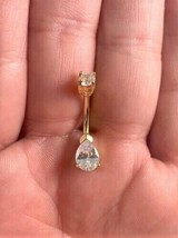 Pear Simulated Diamond Belly Button Navel Ring 14K Yellow Gold Plated - £75.18 GBP