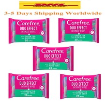 5 Packs Carefree Daily Intimate Wipes Duo Effect Green Tea &amp;Aloe Vera 10... - £47.27 GBP