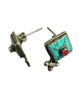 Vintage Tibetan 925 Sterling Silver Turquoise and Coral Earrings - $753.44 MXN