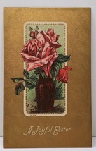 A Joyful Easter Beautiful Vase of Roses Bronze Gold Finish Postcard A18 - £5.57 GBP