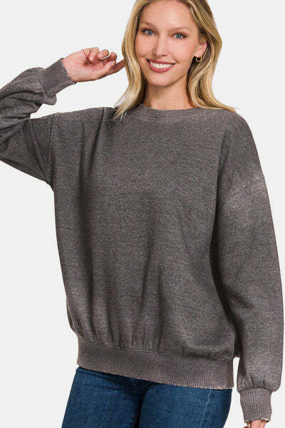 Zenana Full Size Acid Wash Fleece Long Sleeve Sweatshirt - $36.14