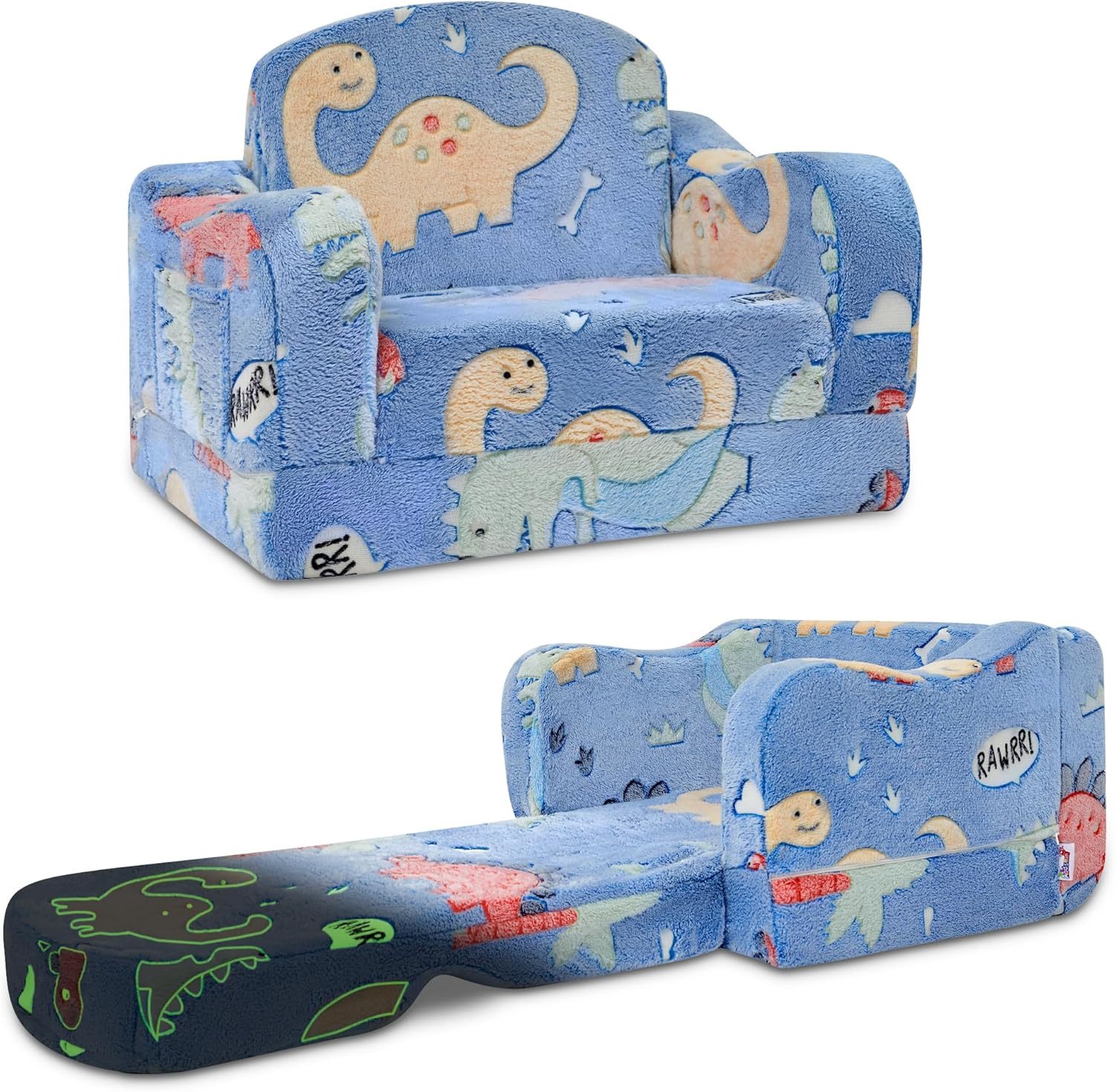 Thick Comfy Toddler Chair And Couch For Kids,2-In-1 Soft Plush Fold Out ... - $59.94