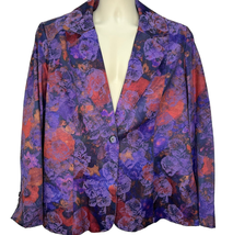 Coldwater Creek Womens Floral Blazer Size 22W Purple Jacquard Lined One Button - £39.18 GBP