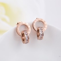 Classical Trendy Stainless Steel Zirconia Stud Earrings Jewelry Rose Gold Color  - £10.50 GBP