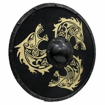 Hand Painted Golden Dragon Viking Shield Wooden Medieval Viking Shield LARP   - £122.47 GBP+