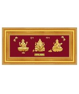 24ct Pure Gold Leaf Lakshmi, Ganesha &amp; Saraswati Frame 25.4 x 12.7cm - $230.95