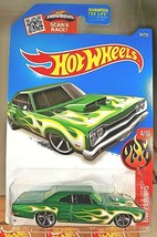 2016 Hot Wheels #94 Hw Flames 4/10 &#39;69 Dodge Coronet Superbee Green w/Chrm MC5Sp - £6.31 GBP