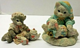 CALICO KITTENS Enesco Set of 2 Ewe Warm My Heart &amp; Hit the Spot Cat Figures - £15.56 GBP