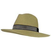 Trendy Apparel Shop Women&#39;s Paper Straw Panama Hat with Rhinestone Band - Natura - £15.94 GBP