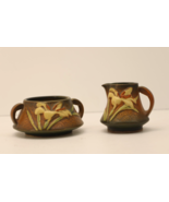 Roseville Pottery Zephyr Lily Brown Sugar Bowl Creamer Set 7-S and 7-C - $67.19