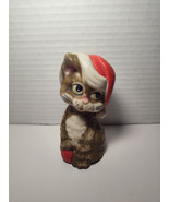 Vintage Ceramic Cat in Santa Hat Bell Very Cute Big Eyes - $9.90