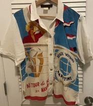 Vtg Jerri Sherman Colorful Floral Silk Shirt Sz 8 Artsy Nautical Maritime - $109.00
