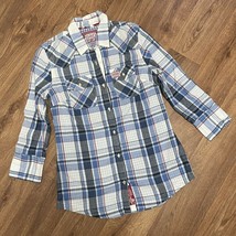 Superdry Plaid Button Front Shirt 3/4 Sleeve Roll Tab Women’s Size Small... - £7.78 GBP