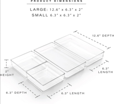 Drawer Organizer Bin Set Large 12.6&quot; &amp; Small 6.3&quot; Clear 4 pc for Makeup ... - £14.35 GBP