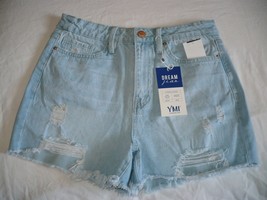 Ymi Women&#39;s Juniors Dream Jean Shorts Size 3 Light Cutoff Hybrid Denim Destruct - £19.20 GBP