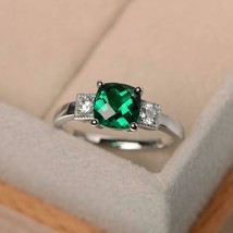 925 Sterling Silver Natural Certified 6Ct Emerald Stone Cluster Ring For Beloved - £70.12 GBP