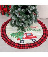 Burlap Christmas Tree Skirt 36&quot; Red Black Buffalo Plaid Truck Farmhouse - $387.99 MXN