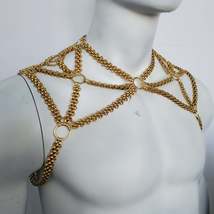 Burning Man Rave Men Gold Body Chain Shoulder, Festival Shoulder Chain H... - $88.00+