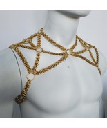 Burning Man Rave Men Gold Body Chain Shoulder, Festival Shoulder Chain H... - $80.00
