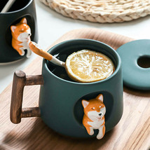 Ceramic Mug Cute 3D Dog Shiba Inu Tea Coffee Office Milk Mugs with Lid and Spoon - £30.02 GBP+