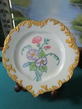 Antique French Heart Shape Dish Gold Campanulas Handpainted 7 1/4&quot; - £41.42 GBP