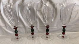 Green &amp; Red Ball Stem Water Goblets Crystal Stemware Glass 9” Holiday Gl... - $44.99