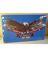 HARLEY-DAVIDSON 18&#39; L x 11&quot; H 2015 Blue Tin Sign w/Eagle and U.S. Flag - £15.57 GBP