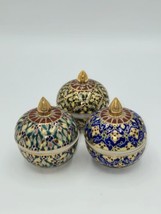 Thai Porcelain Hand Painted Lidded Trinket Dish Set of 3  - $44.55