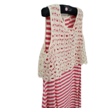 Monieau Stripe Dress Girls Size 12 L Pink White Macrame Overlay Sleeveless Hi-Lo - £9.55 GBP